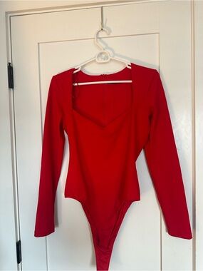 Zara Red Long-Sleeve Square-Neck Kids Bodysuit with High-Cut Bottom